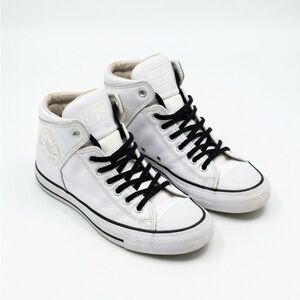 Converse White Leather High-Top Sneakers with Black Trim
